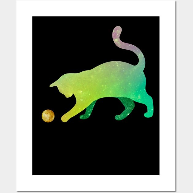 green sky cat pay with planet Wall Art by famatrix